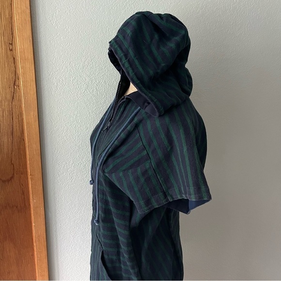 SACAI sz 2 M Navy Blue Green Striped Hooded Dress Short Sleeve Half Zip - Picture 14 of 14